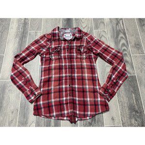 Roar Small western shirt Plaid Long Sleeve Embellished Bling Cross Womens